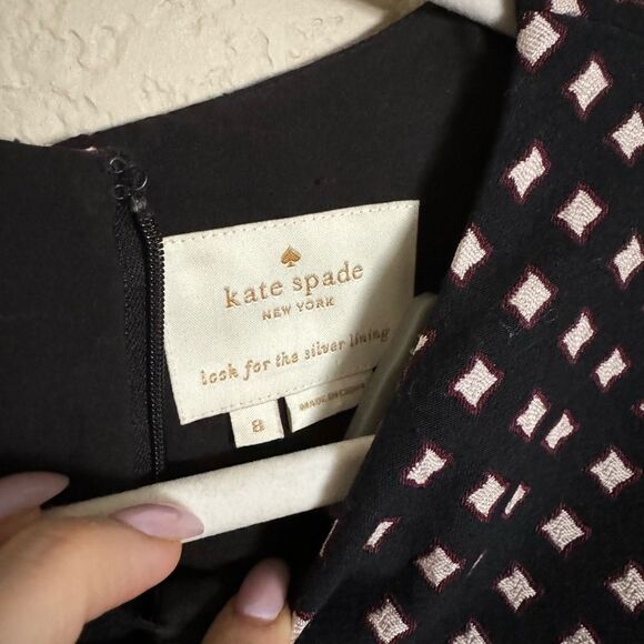 KATE SPADE Diamond Jacquard A-line Dress Sz 8 Black Sleeveless Skater - Picture 7 of 10
